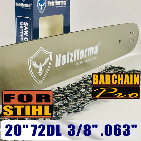 Holzfforma®丰馬20寸 .3/8" .063"72节导板链条组合适配于丰馬G388 G366 G444 G460 G660斯蒂尔MS660 MS440